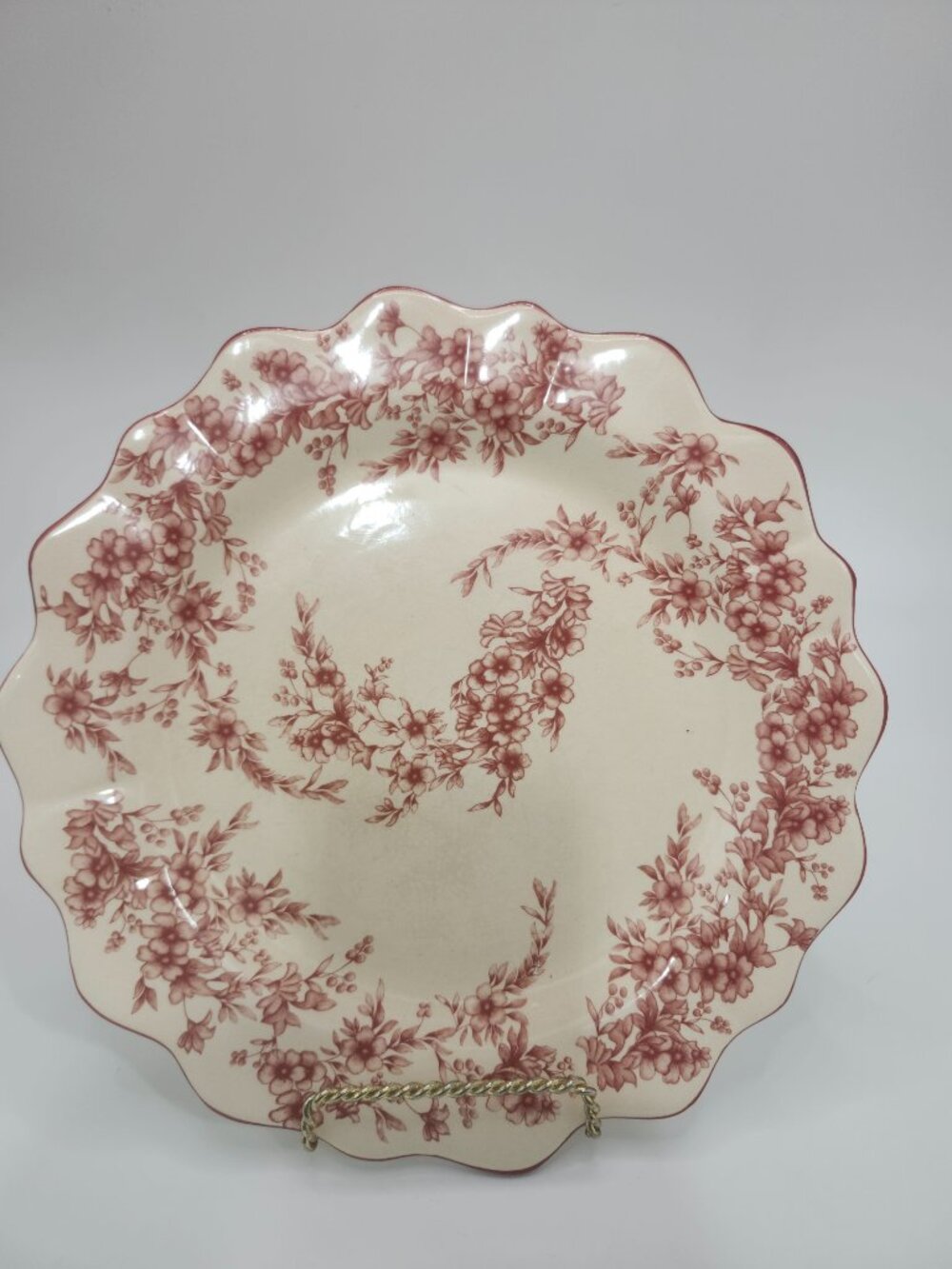Vintage Cracker Barrel Red Transferware Scalloped Edge Serving Platter
